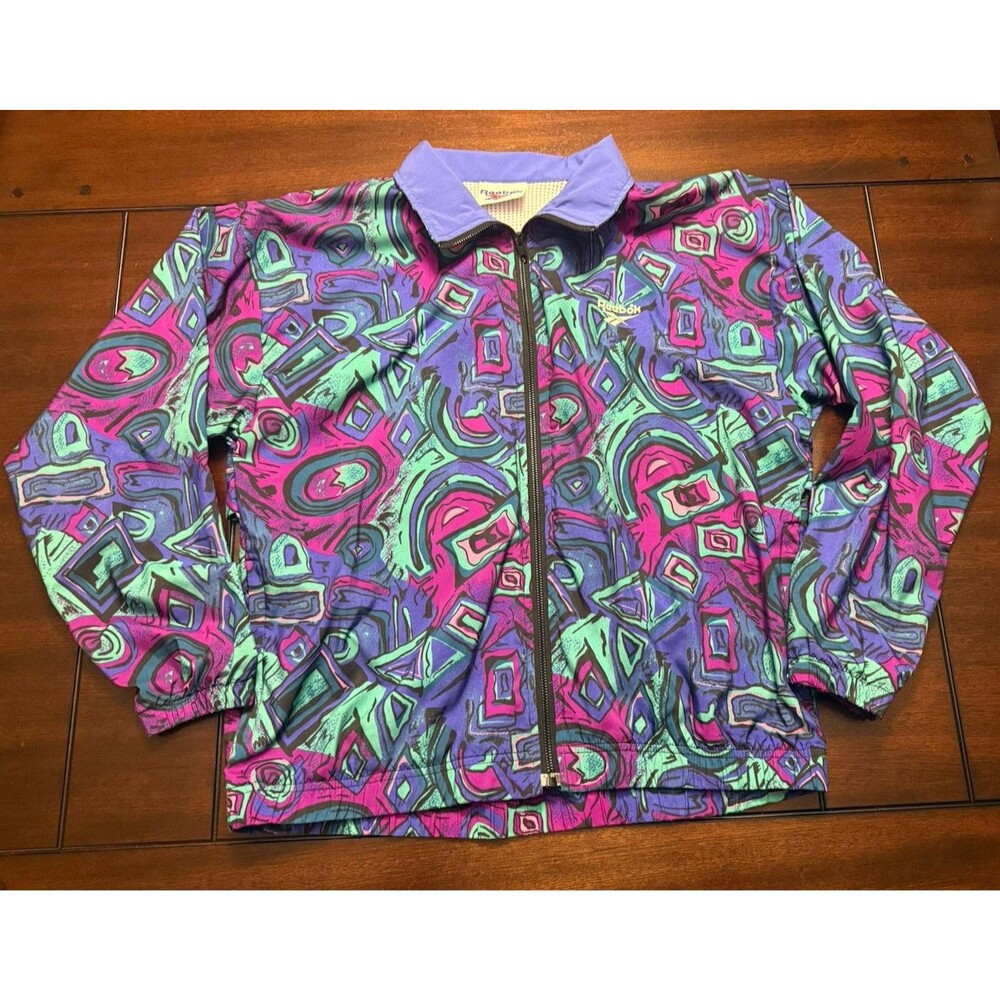 Vintage 80s 90s Multicolored Patterned Reebok Full Zip Windbreaker Jacket Y2K - Picture 7 of 9